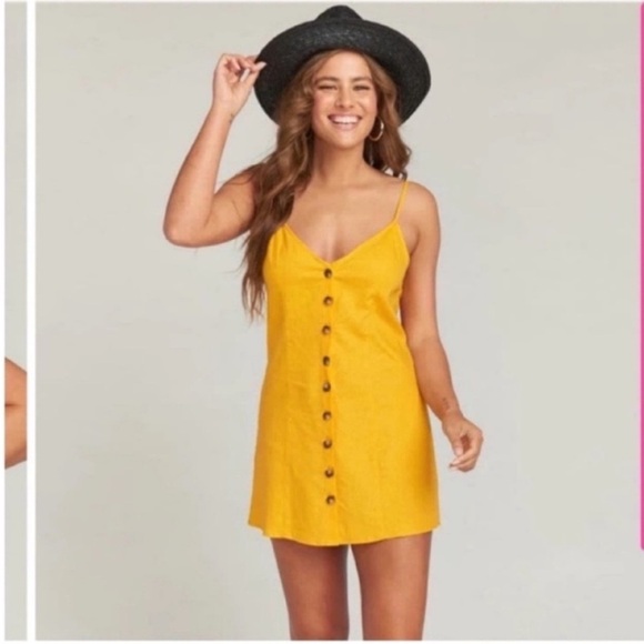 Show Me Your MuMu Dresses & Skirts - Show Me Your MuMu Remington Yellow Button-Front Spaghetti Strap Mini Dress Sz S